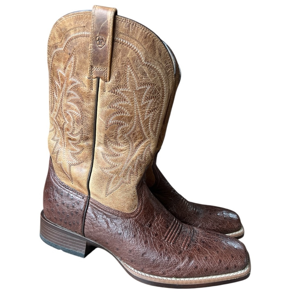 Ariat Men’s Night Life Ultra Ostrich Western Square Toe Boots Antique Tabac, 12 - Picture 1 of 11